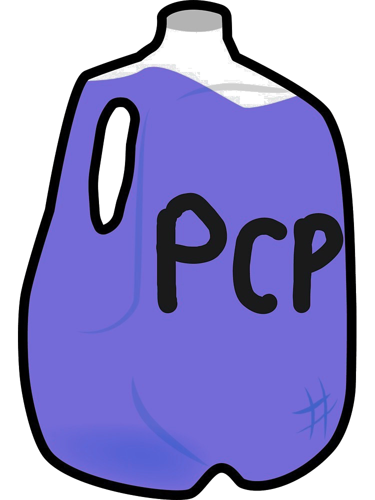Cartoon gallon jug marked PCP